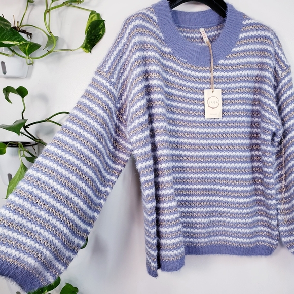 NWT Anthropologie Sweater SMALL Oversized Blue White Boho Baggy Chunky Striped - Picture 6 of 12